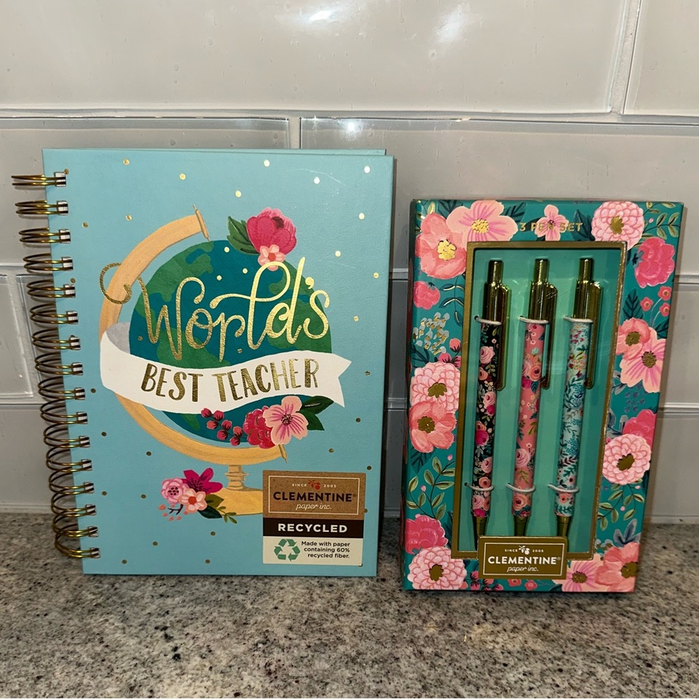 Clementine Paper Inc World’s Best Teacher Notebook and Floral Pen Set